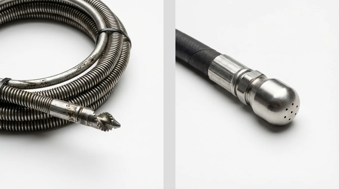 Drain snake cable and hydro jetting nozzle used for drain cleaning in Monroe, WA