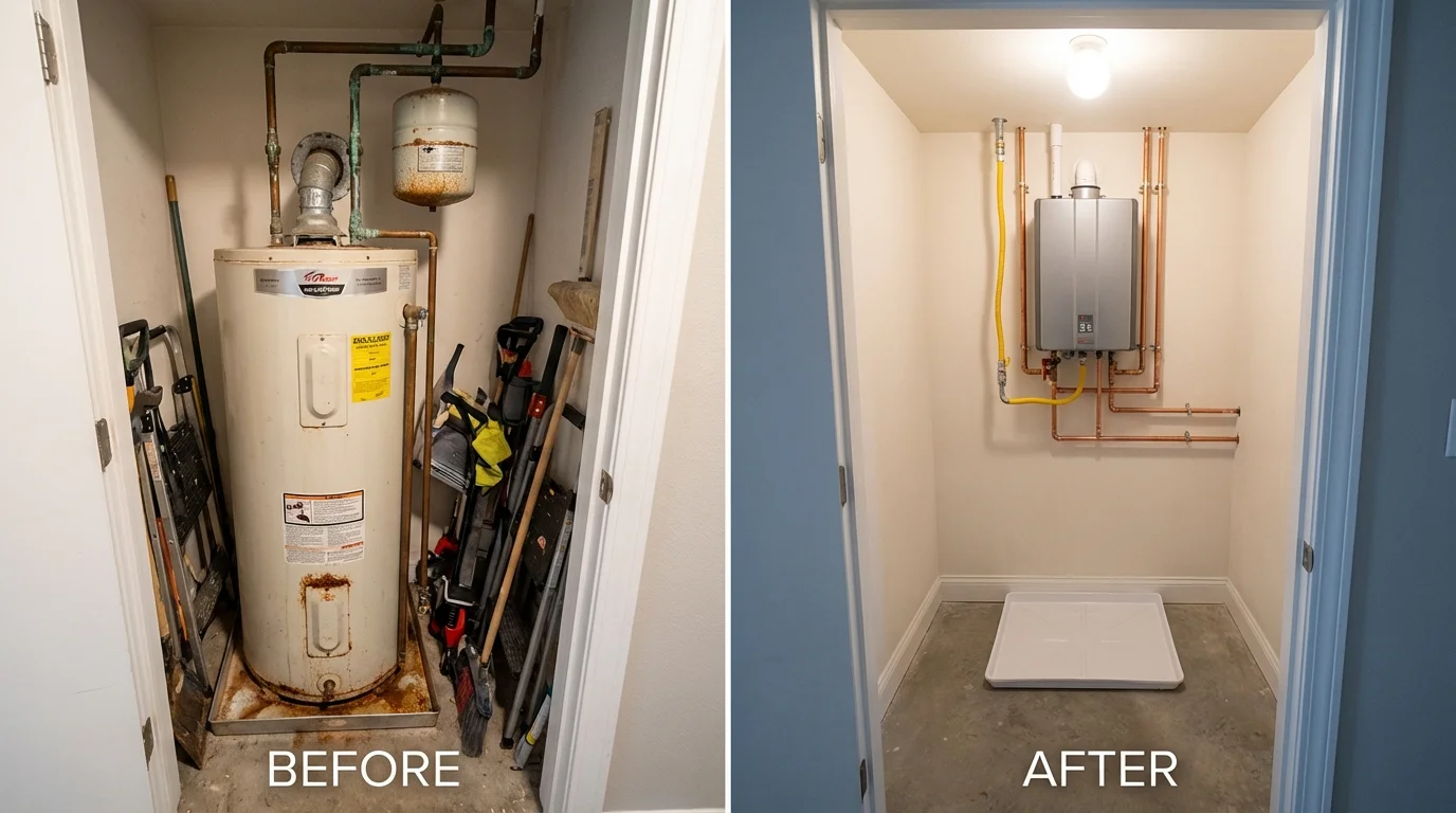Tank water heater versus wall-mounted tankless unit comparison for Monroe, WA homeowners