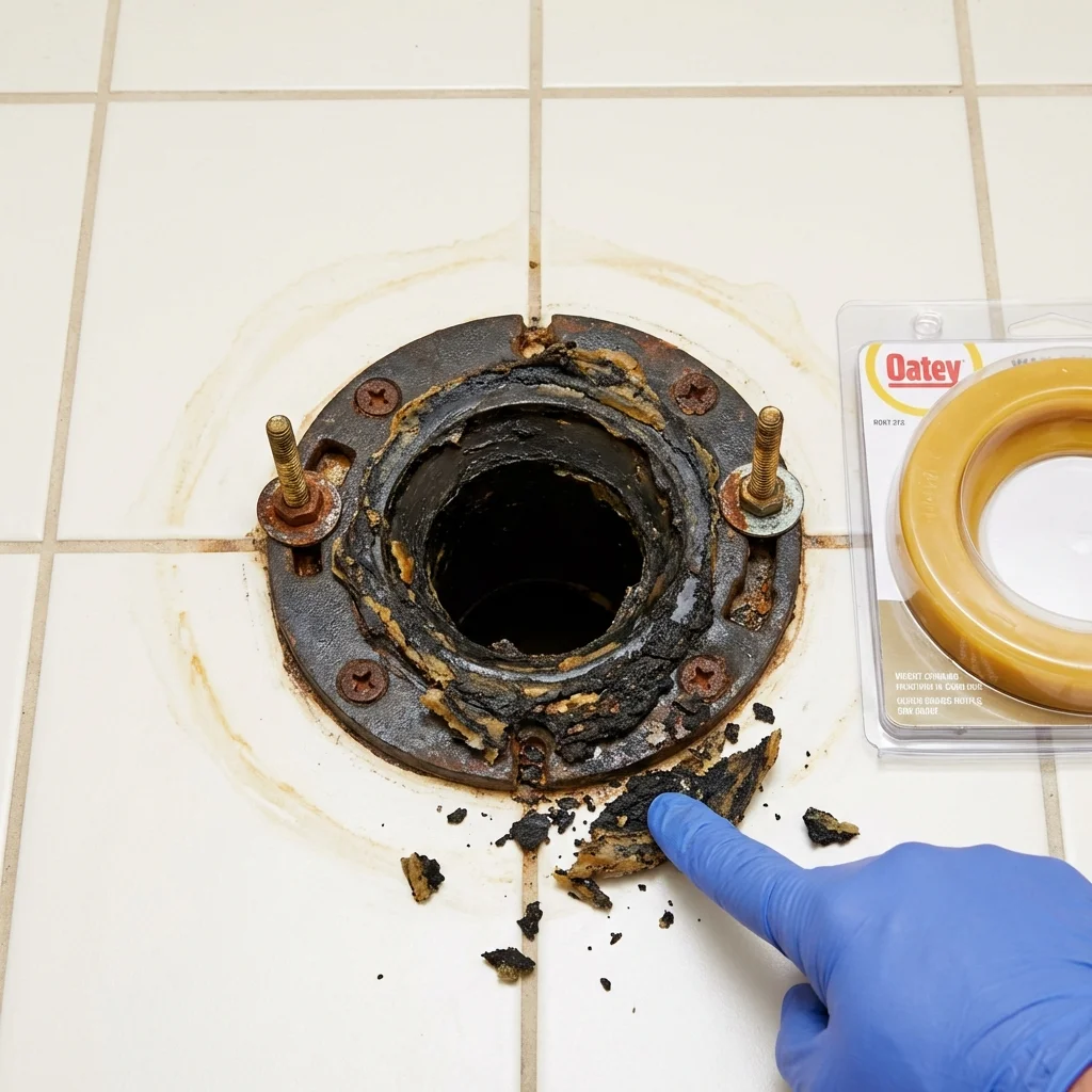 Failed wax ring showing water seepage at the base of a toilet in a Monroe, WA home