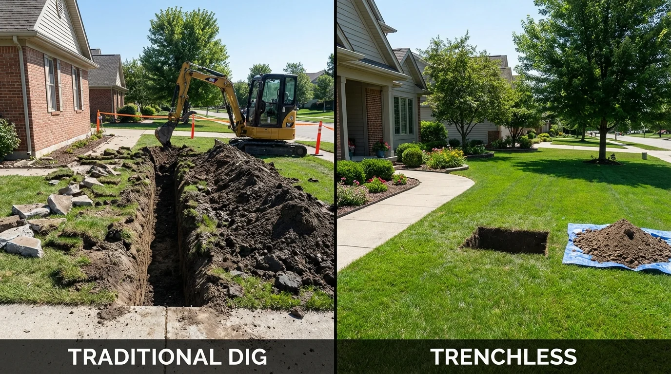Trenchless sewer repair with minimal yard damage versus traditional excavation in Monroe, WA